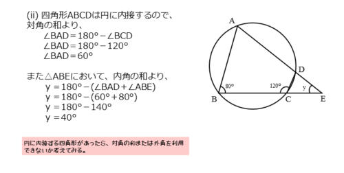 円に内接する四角形を扱った問題問1(2)の解答例