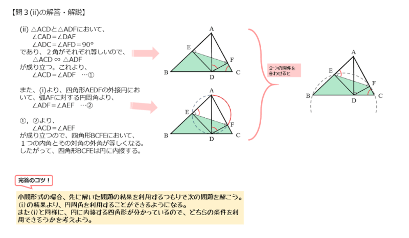 円に内接する四角形を扱った問題問3(ii)の解答例